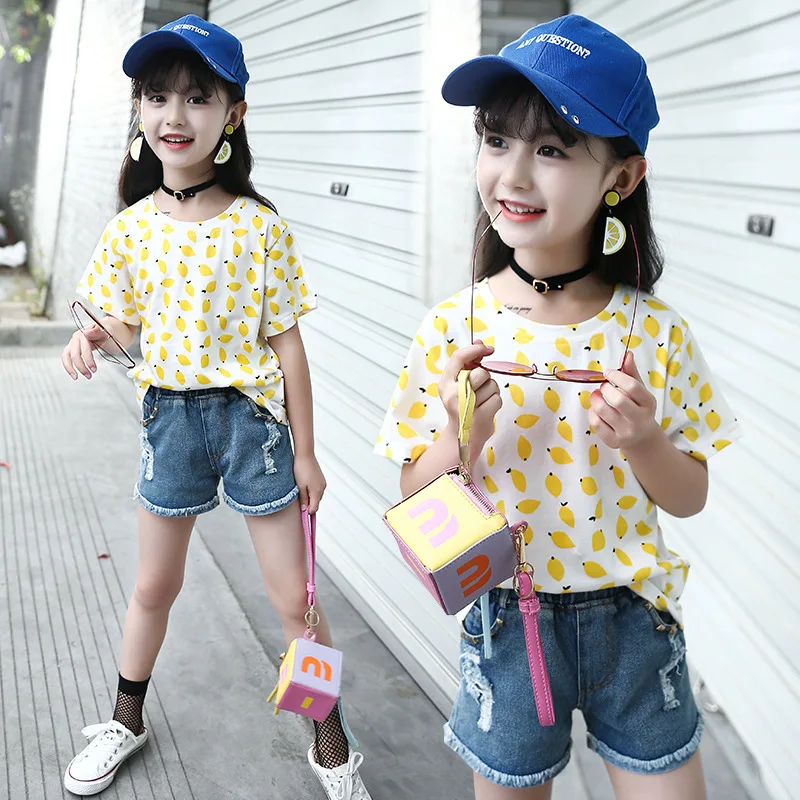 

Children's Clothing Girls Short-sleeved T-shirt Blouse 2018 Summer New Girls Cotton Fruit Printing Fashion Clothes 4-14 Ages