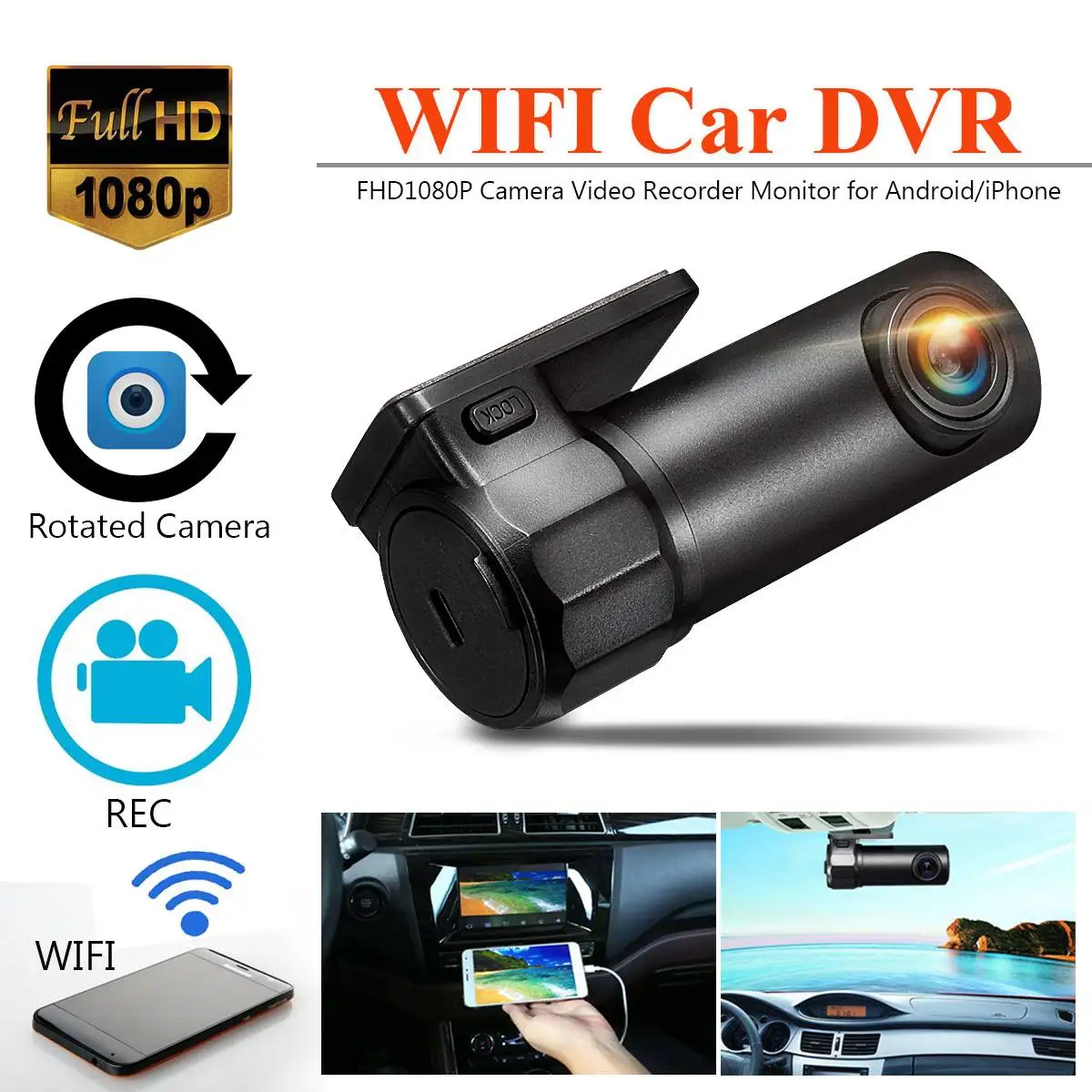 

Видеорегистратор автомобильный HD1080P, угол обзора 170 градусов, WIFI, Функция ночной съемки