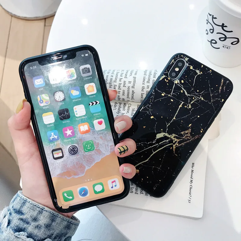 XINDIMAN Concise Glue Marble case for iphoneX XSMAX XR backcover hard plastic shell iphone7 7plus 8 8plus 6 6s 6plus fundas |