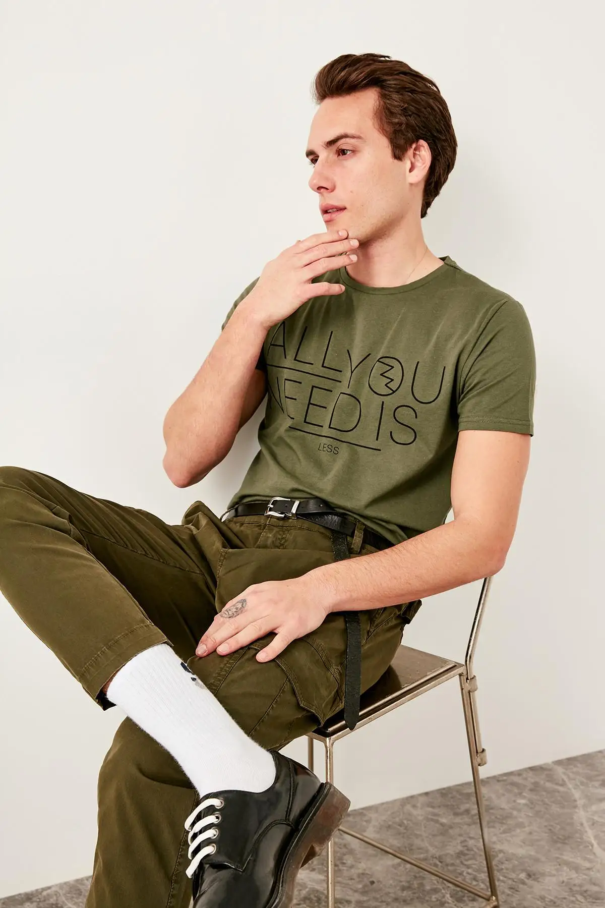 TRENDYOL человек хаки мужские Slim Fit Печатных велосипед шеи Футболка TMNSS19BO0036|Футболки|