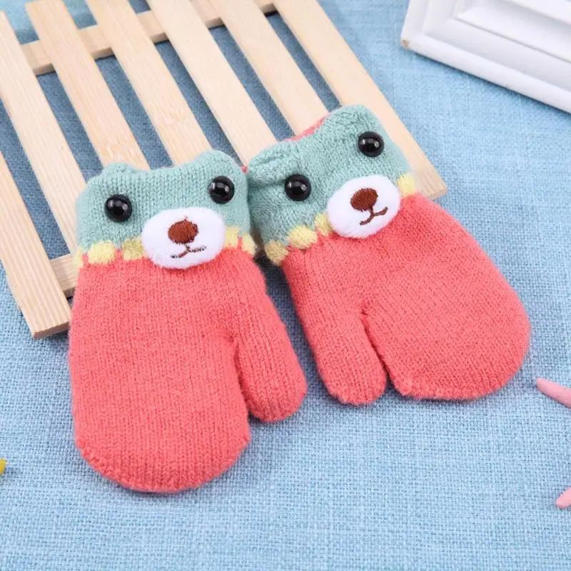 New Winter Warm Cute Cartoon Bear Pattern Fleece Knitting Kids Baby Gloves Mittens Care Accessories Handschoenen Kinderen | Детская