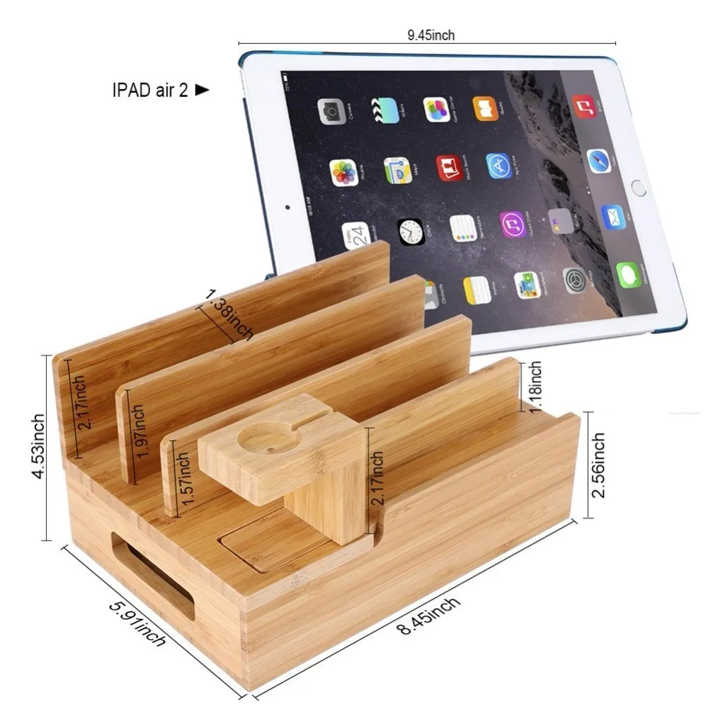 bamboo wooden charging dock station mobile phone stand charger holder storage table for phone x 8 7 plus 6 6s plus 5s for watch free global shipping