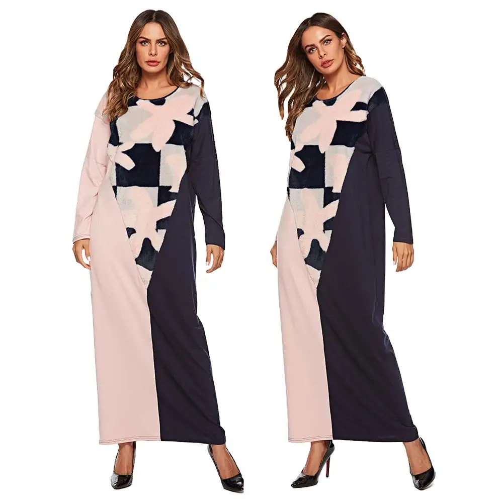 Abaya Women Muslim Long Dress Knitted Patchwork Kaftan Party Cocktail Gown Dubai Robes Islamic Clothing Casual Maxi Autumn | Тематическая