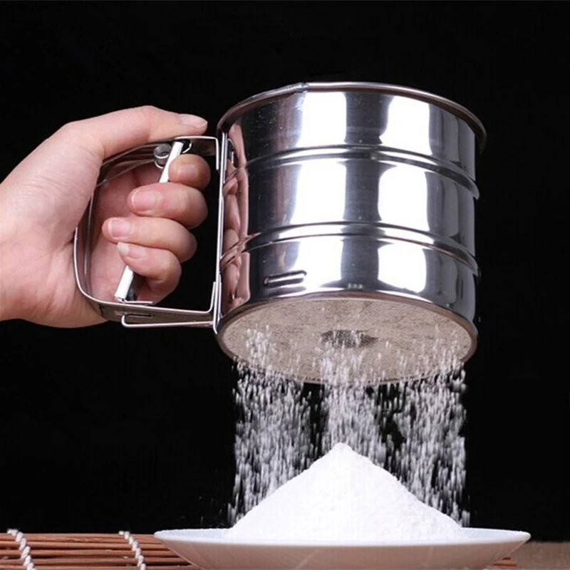

Kitchen Tool Stainless Steel Mesh Flour Sifter Mechanical Baking Icing Sugar Shaker Sieve Tool Cup Shape