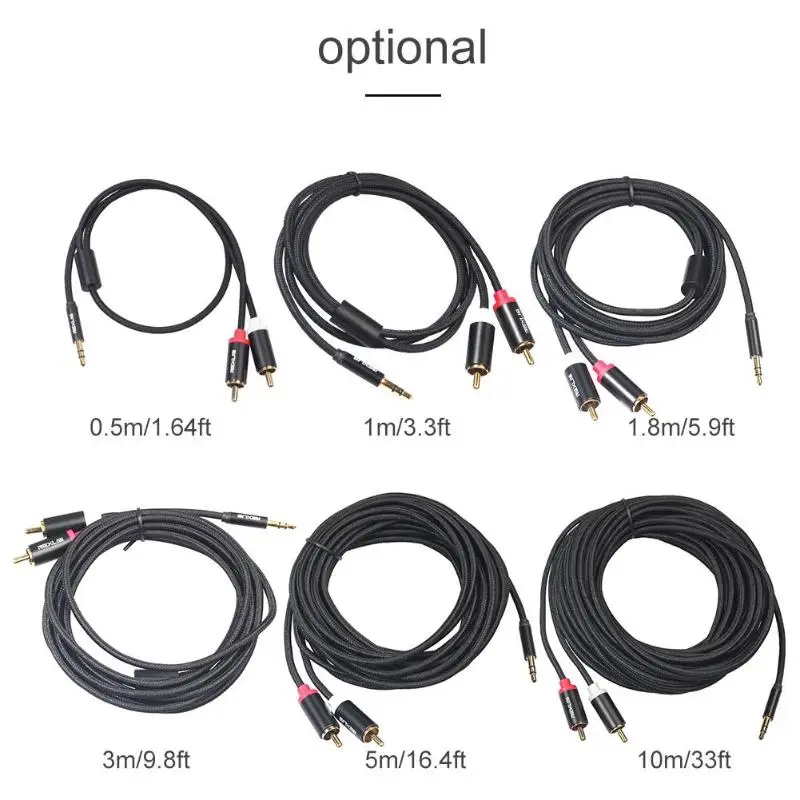 Аудиокабель REXUS RCA со штекером 3 5 мм на 2 Aux хлопковый плетеный провод шнур для