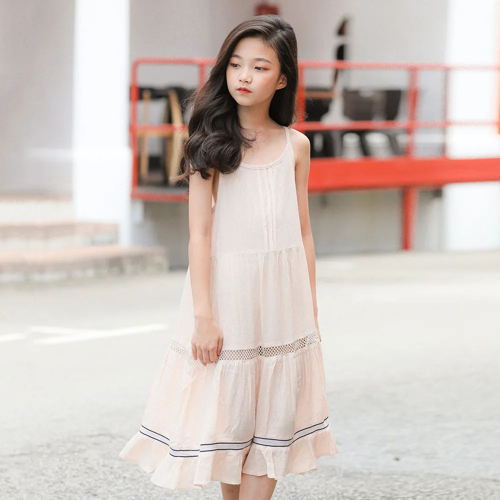 2019 Summer Sleeveless Chiffon Maxi Dresses Children Sling Sundress kids Princess Party Frocks Big Girls Boho Beach Vestidos | Детская