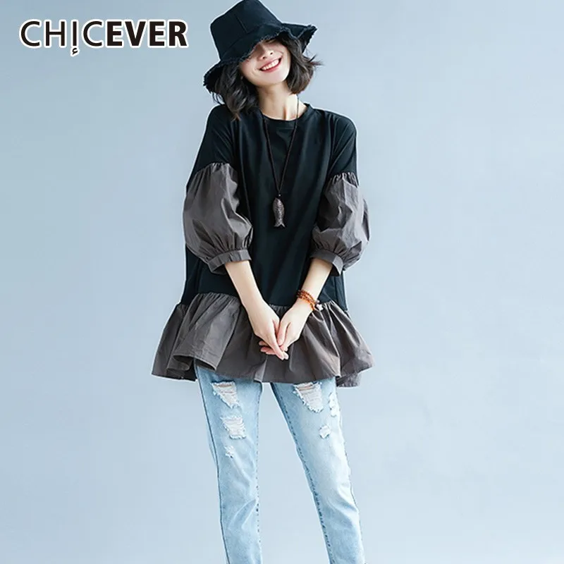 Женская футболка CHICEVER с о-вырезом и рукавом-фонариком | одежда