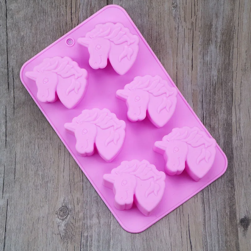 family cake decorating 6 hole unicorn silicone nonstick mold baking design cute horse bakeware free shipping | Дом и сад