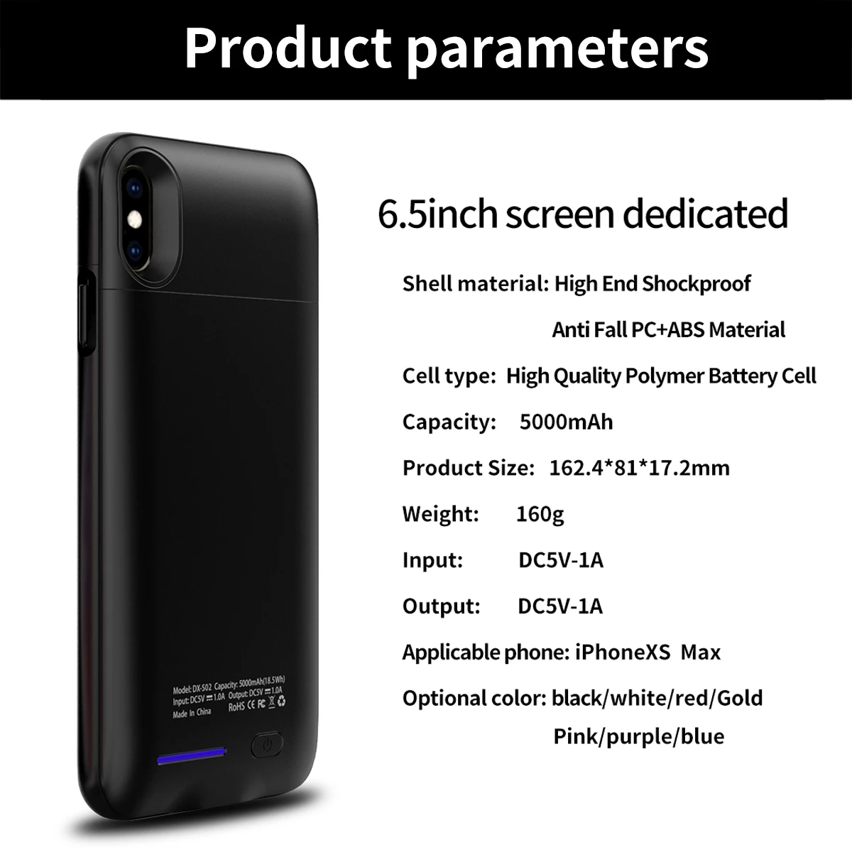 Для iPhone Xs Max 5000 мАч батарея зарядное устройство чехол для телефона расширенный