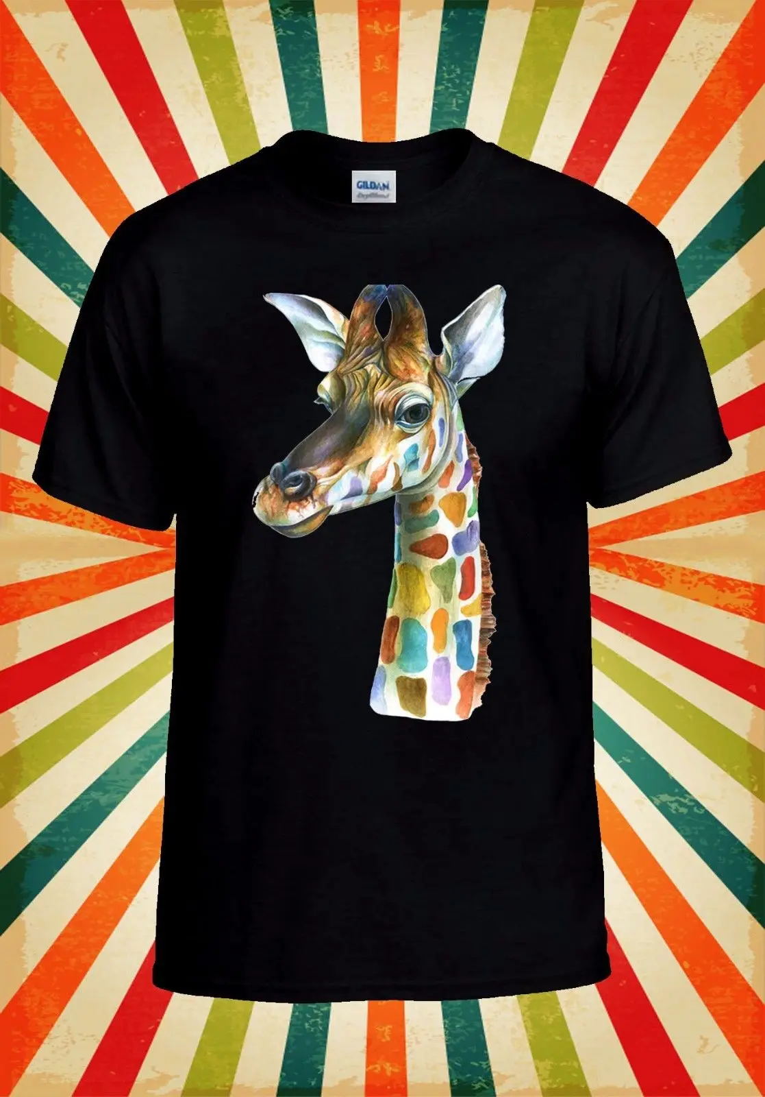 Giraffe Head Painting Colourful Cool Men Women Vest Unisex T Shirt Cartoon t shirt men New Fashion tshirt | Мужская одежда