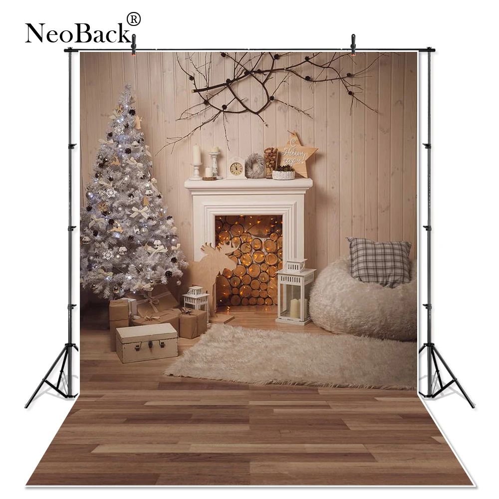 

Thin Vinyl Indoor Christmas Tree Photo Background Holiday Party Warm Home Fireplace Backdrop Photo Studio Photographic Backdrops