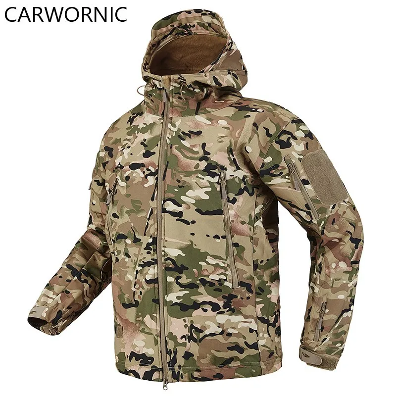 CARWORNIC Soft Shell Tactical Military Jacket Men Dropshiping Fleece Waterproof Army Multicam Camouflage Shark Skin Windbreakers | Мужская
