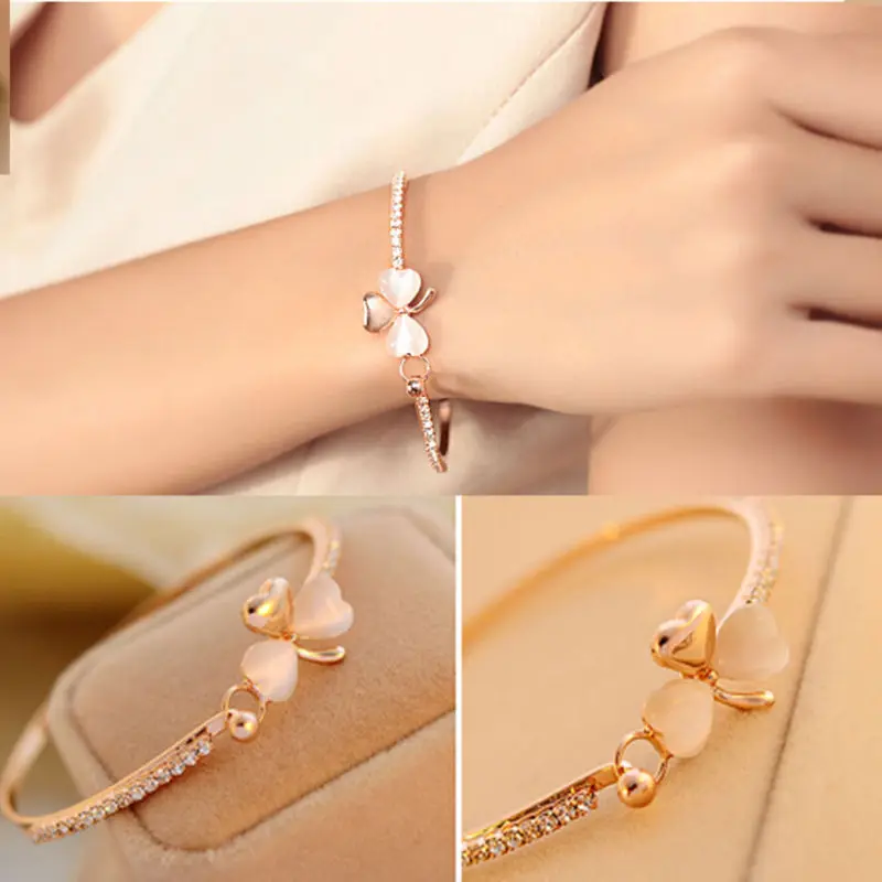 

Fashion Charm Bow Heart Crystal Cuff Bracelet Adjustable Bangles For Women Engagement Bridal Wedding Party Gift Jewelly