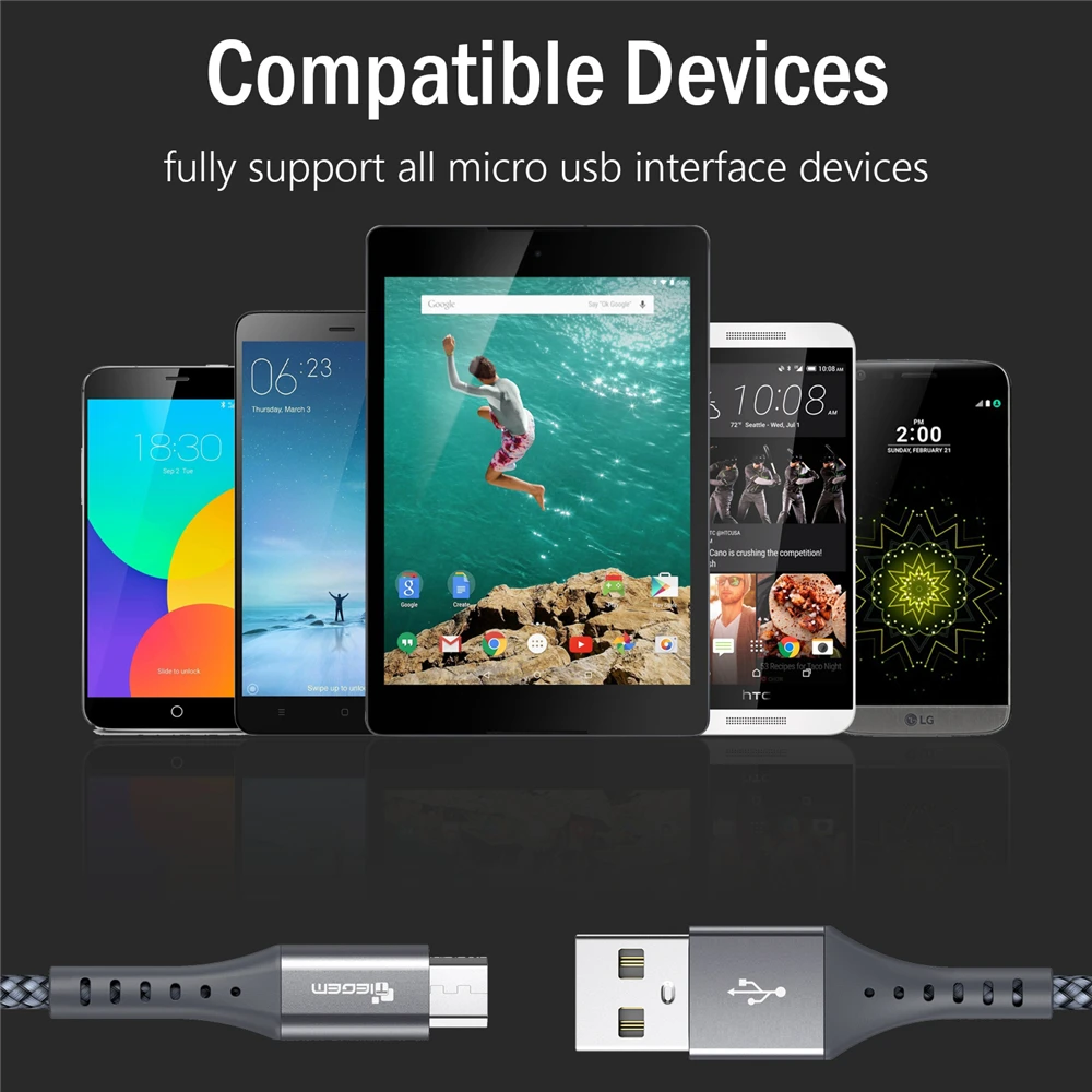 Кабель Micro USB TIEGEM 2 4 А кабель для быстрой зарядки и передачи данных Xiaomi Redmi Note