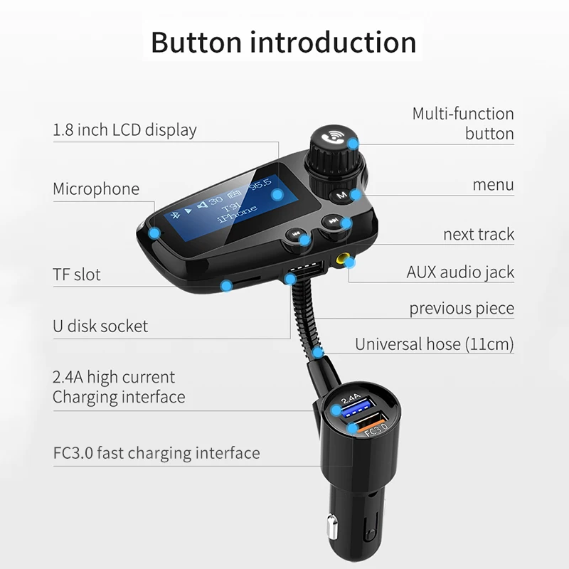 Fm передатчик музыкальный плеер модулятор Bluetooth 5 0 ручная Быстрая зарядка двойной