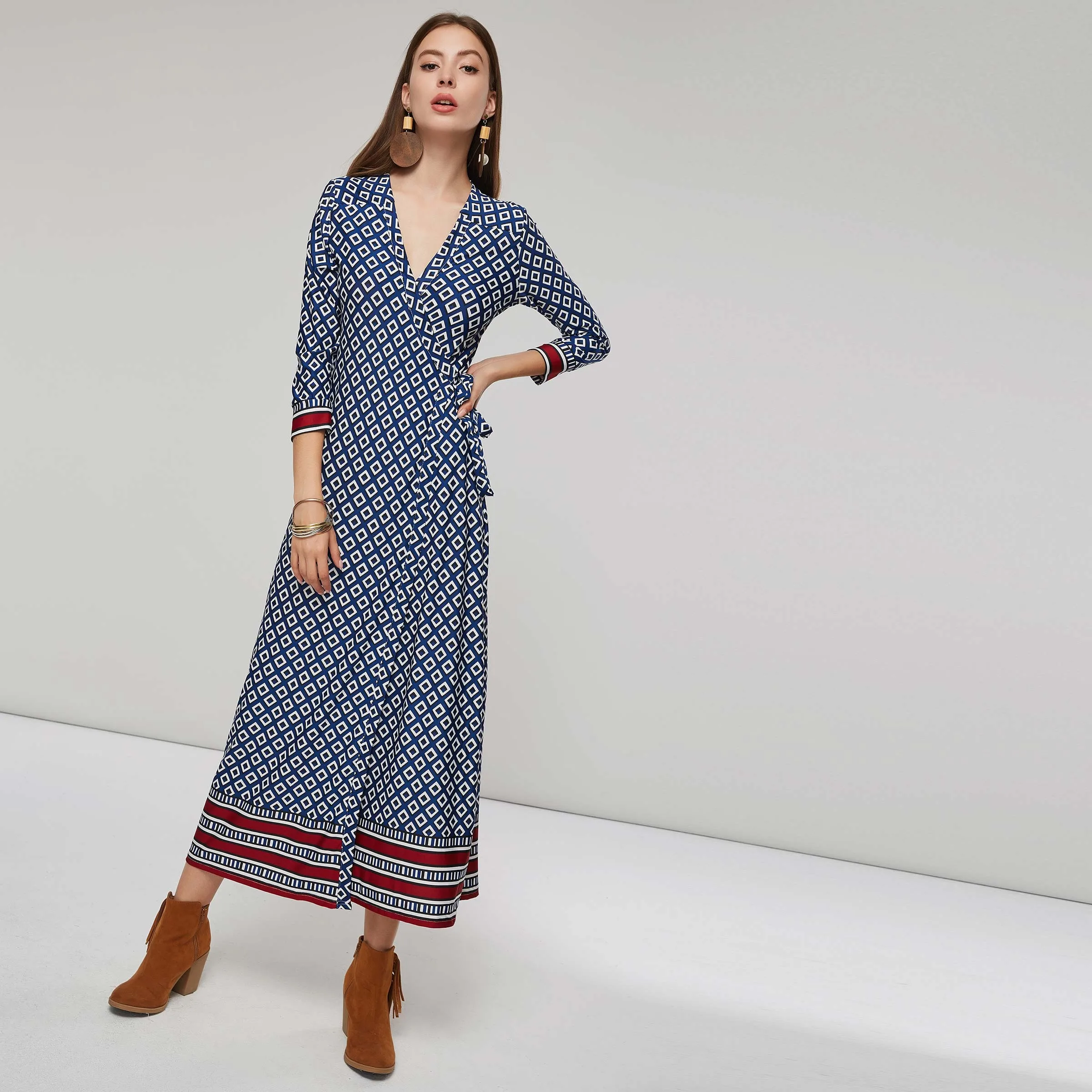Для женщин макси платья Повседневное Boho Винтаж прямые высокая талия цветочный