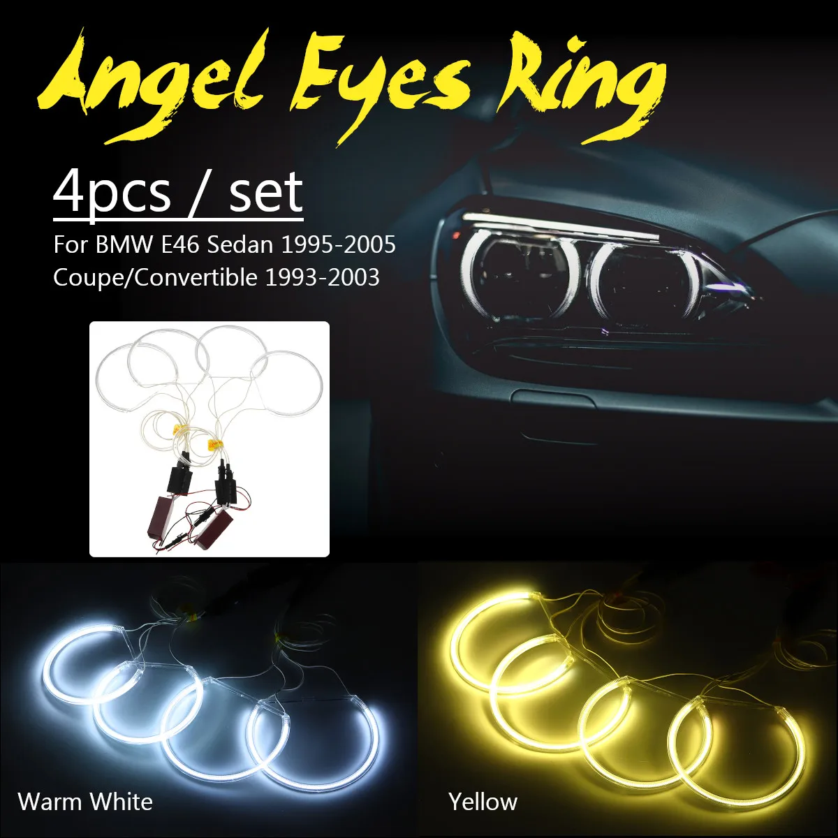 4 шт. светодиодный светильник Angel Eye Halo для BMW E46 Sedan 1995 2005|Аксессуары фар авто| |
