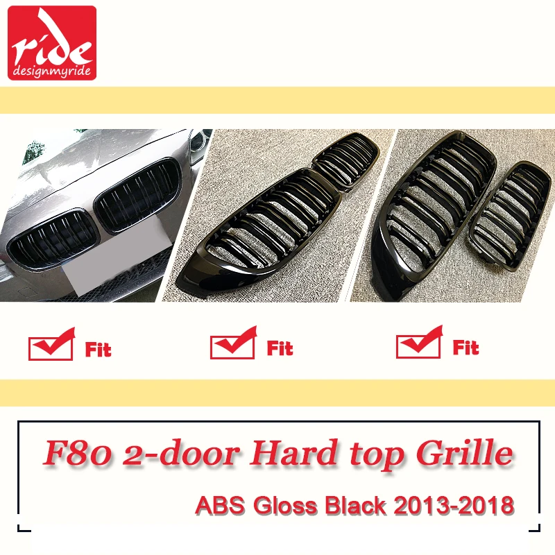 F80 2-door Hard top Front Grille ABS Gloss Black M-Style Double Slats Grills M3 420i 430i 435i 440i Kidney 13+ | Автомобили и