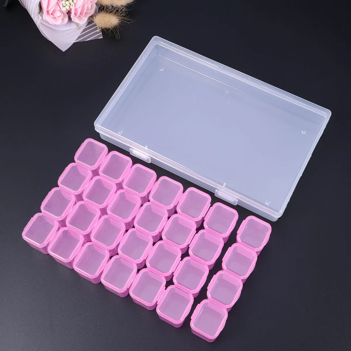 Clear Plastic Jewellery Case Organizer Storage Container with Removable Dividers 28 Grids Nail Art Beads Earrings Display | Дом и сад