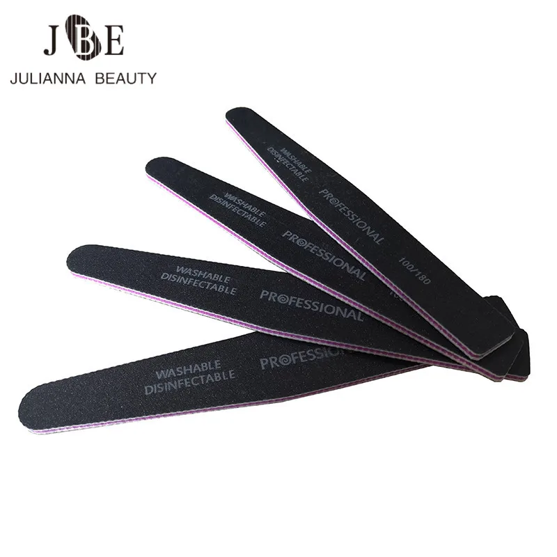 

5Pcs Nail Files 100/180 Nail Buffer Black Double Sided Washable Manicure Tools Pedicure Fingernail Thick Nail File Diamond Shape