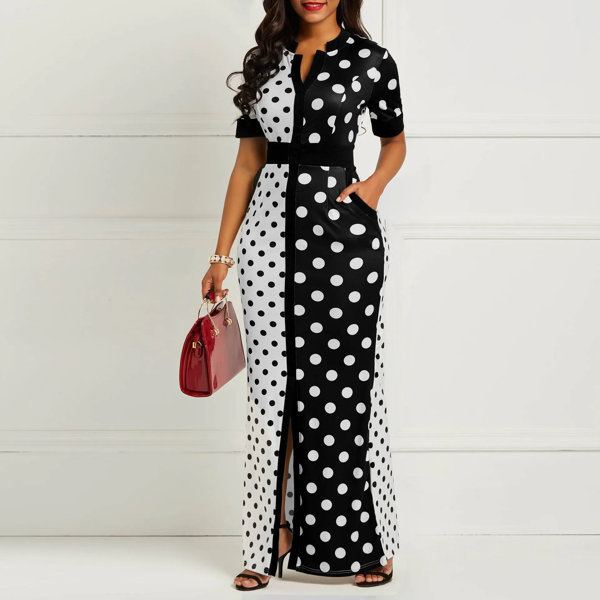 Модная женская одежда больших размеров длинное платье vestidos robe femme в горошек