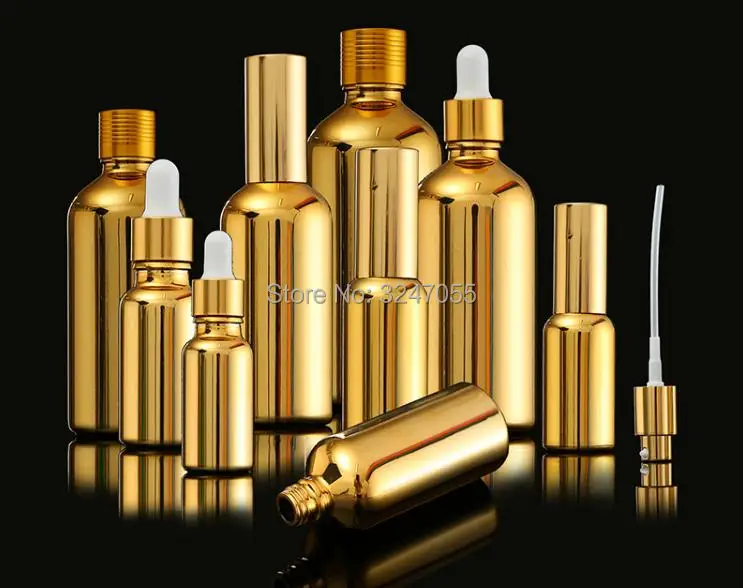 

5/10ml15ml20ml30ml50ml100ml Gold Glass Essential Oil Bottle,Eye Serum Dropper Pipette Container,Lotion Pump/Spray Cosmetic Vials