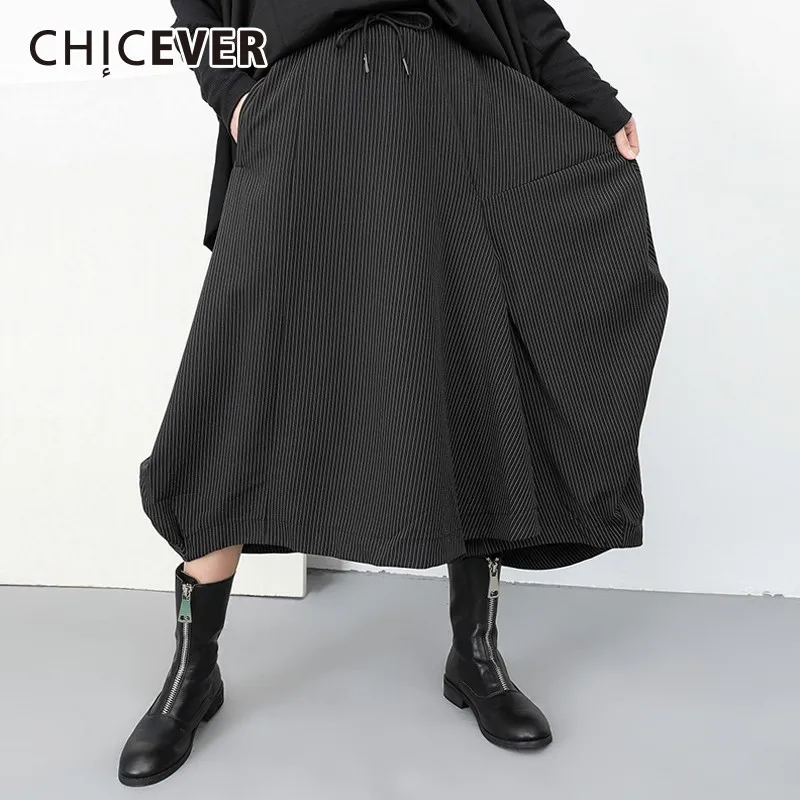 CHICEVER полосатые женские широкие брюки женский эластичный пояс зашнуровать