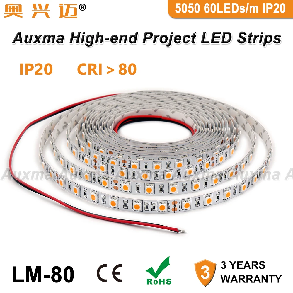 5050 60leds/м Светодиодные ленты CRI80 RA80 IP20 DC12V/24 V 300 светодиодов/катушка 5 метров/катушка водонепроницаемый для