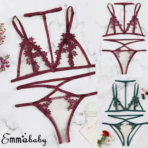 2019 Women Sexy Underwear Flower Lace G-String Babydoll Lingerie Set Ladies Choker Nightwear Sleepwear Nightdress | Тематическая