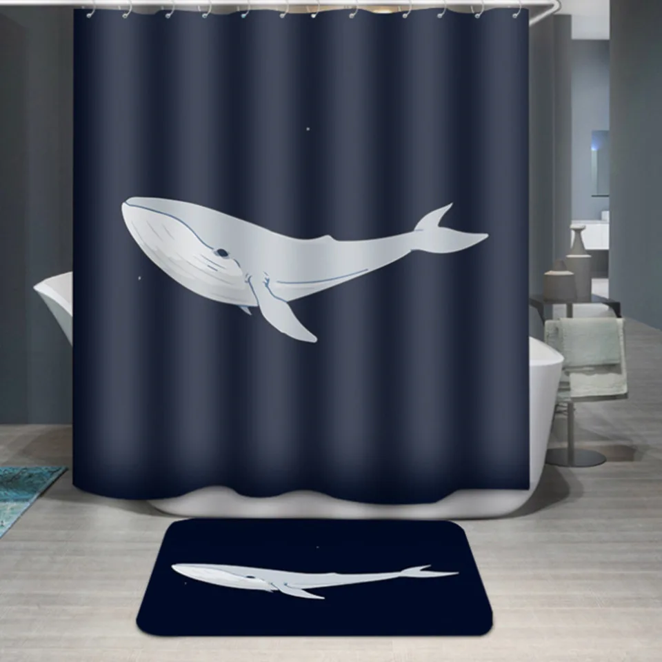 Синий кит занавеска для душа полиэстер водостойкая ванная моющаяся 3D печатная