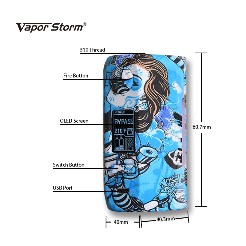 Набор электронных сигарет Vapor Storm Storm230 Puma 200W TC Box Mod без аккумулятора 18650 с OLED-экраном и атомайзером Hawk Tank Vape.