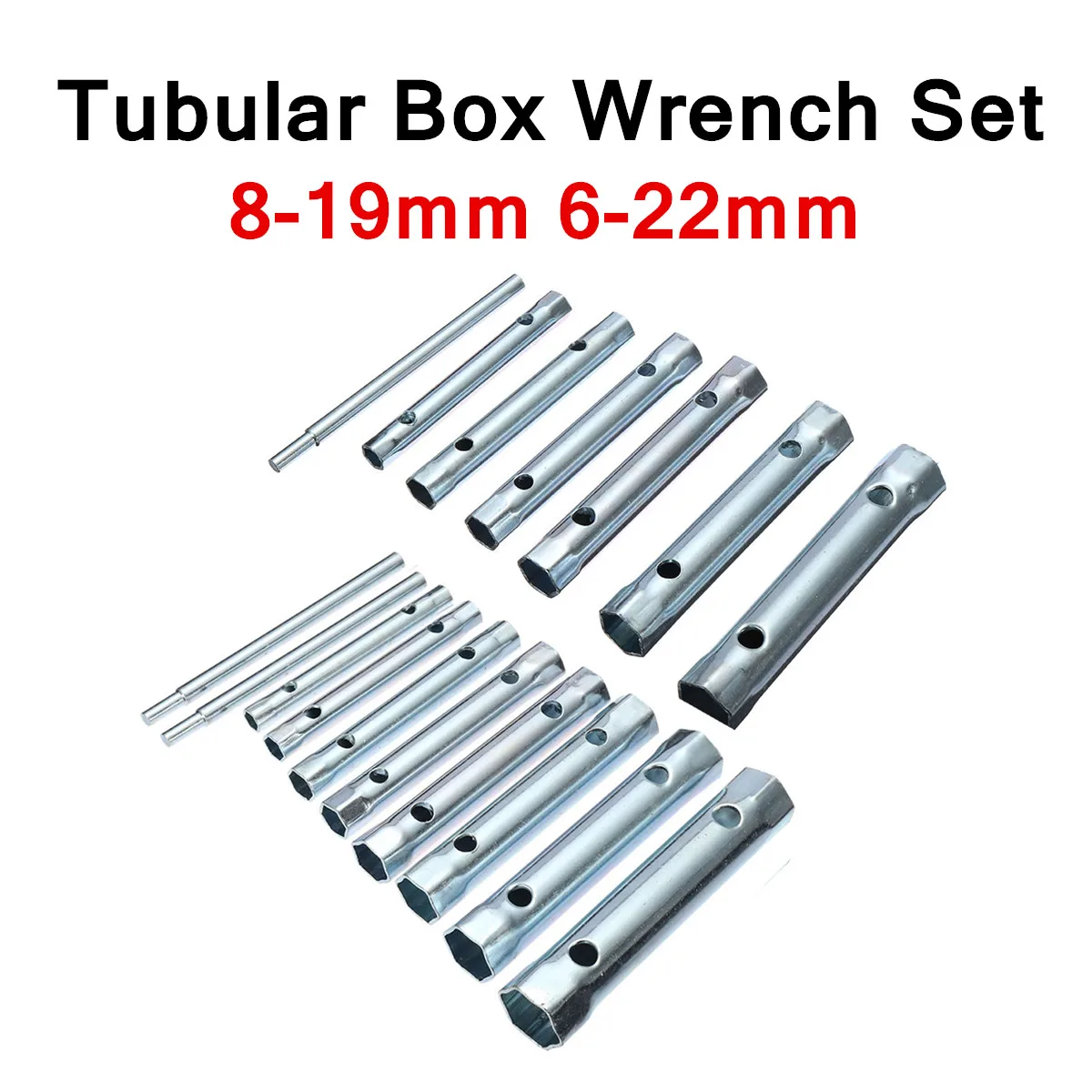 

6PC/10PC Metric Tubular Box Wrench Set 8-19mm 6-22mm Tube Bar Spark-Plug Spanner Steel Double Ended for Automotive Plumb Repair