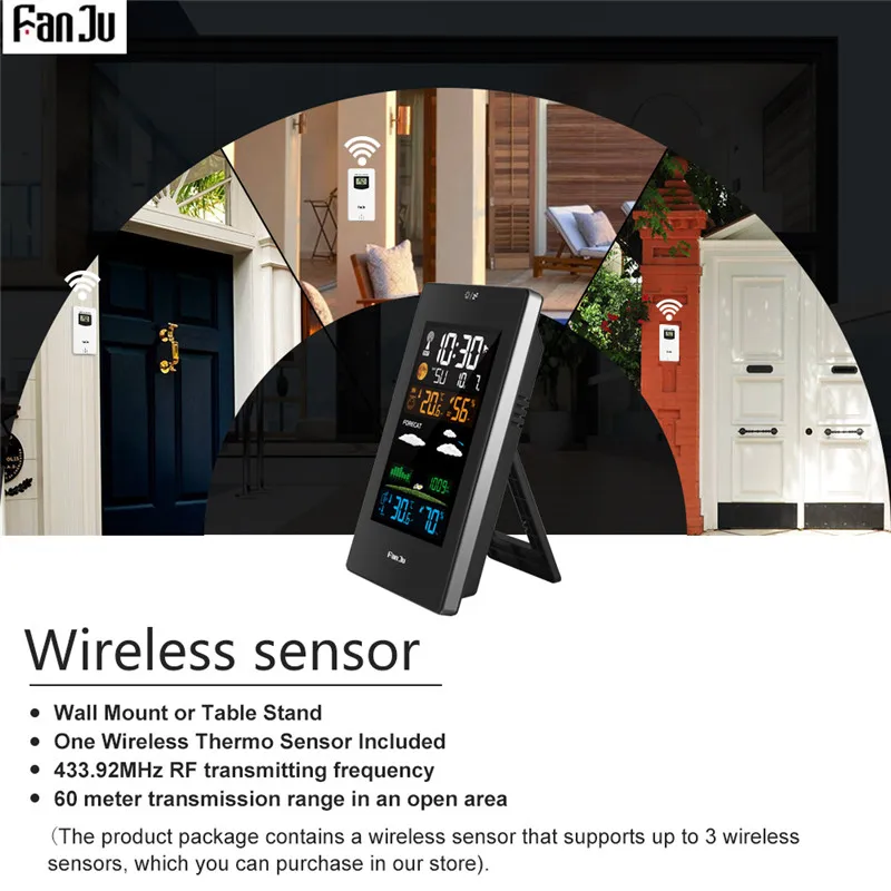 FanJu FJ3389 Будильник Метеостанция Цифровой термометр гигрометр беспроводной датчик