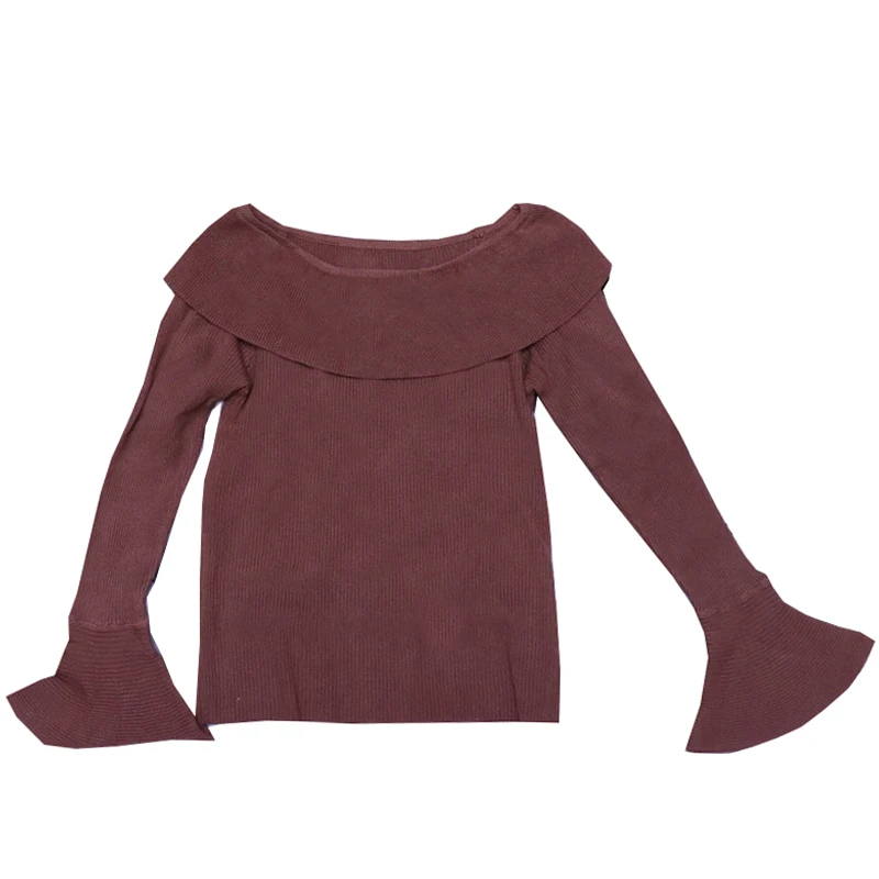 2019 осень и зима новый женский вязаный свитер Мода одно слово воротник