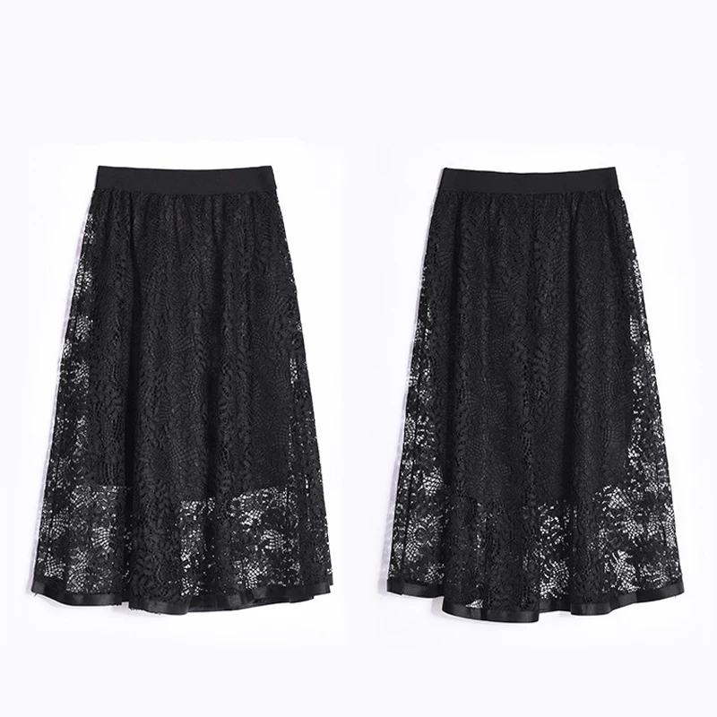 

Fashion Spring Summer Print Mesh A Puff Net Yarn Lace Double Layer Hollow Out Party Skirt 2019 New Skirt For Women Sexy Skirt