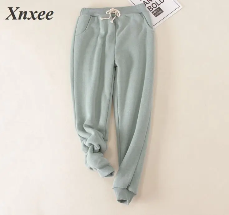 

Winter Lambskin Thicker Elastic Waist Pants Loose Large Size Solid Color Cotton Harem Pants Women Casual Warm Trousers