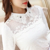 women embroidery lace blouses female long sleeve korean doll collar bottom shirt turn down collar tops plus size 3xl