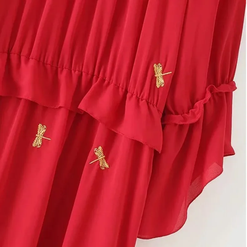 Женский пуловер с вышивкой в виде стрекозы LANMREM плиссированное платье стиле