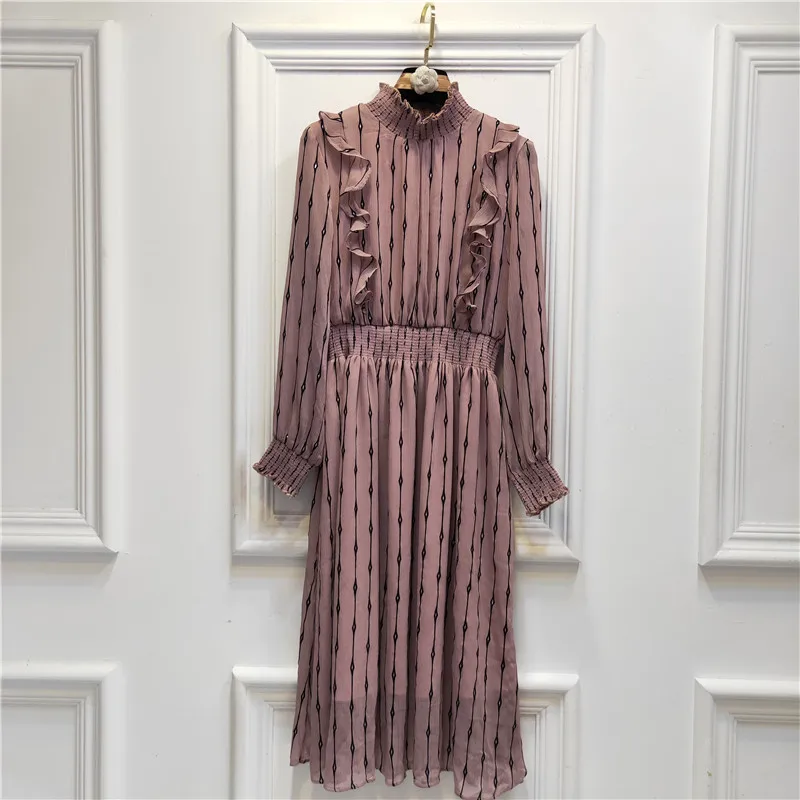 2021 Summer Elegant Ruffles Women Maxi Dress Designer Runway Long Sleeve Elastic Waist Female Party Dresses Clothing | Женская одежда