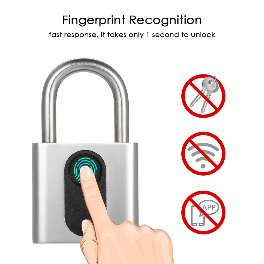 USB Перезаряжаемый смарт замок без ключа с отпечатком пальца IP65 Водонепроницаемый