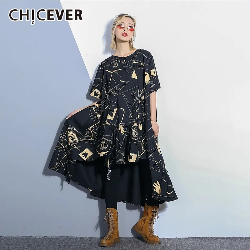 CHICEVER Весна хит Цвет платье с принтом для Для женщин круглым вырезом коротким
