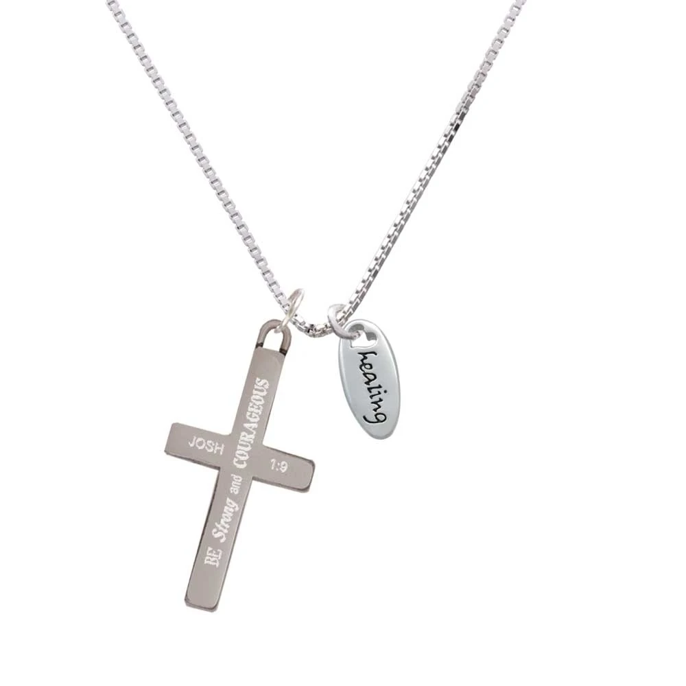 Исцеление Овальный с вырезом сердце-сильный и мужественный-крест ожерелье |