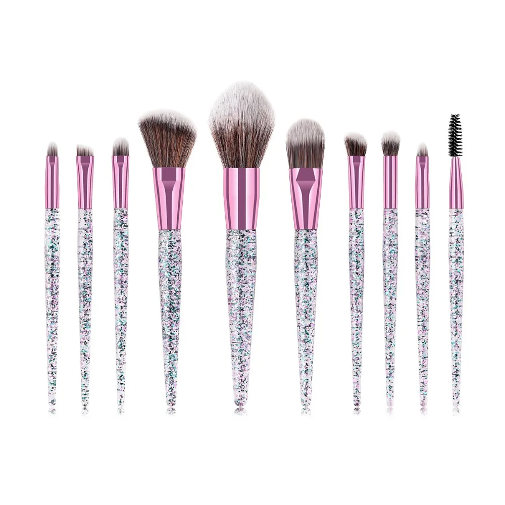 Glitter handle makeup brushes set 10pcs brush tools & accessories for eye shadow eyebrow blush cosmetics 10sets/lot DHL Free