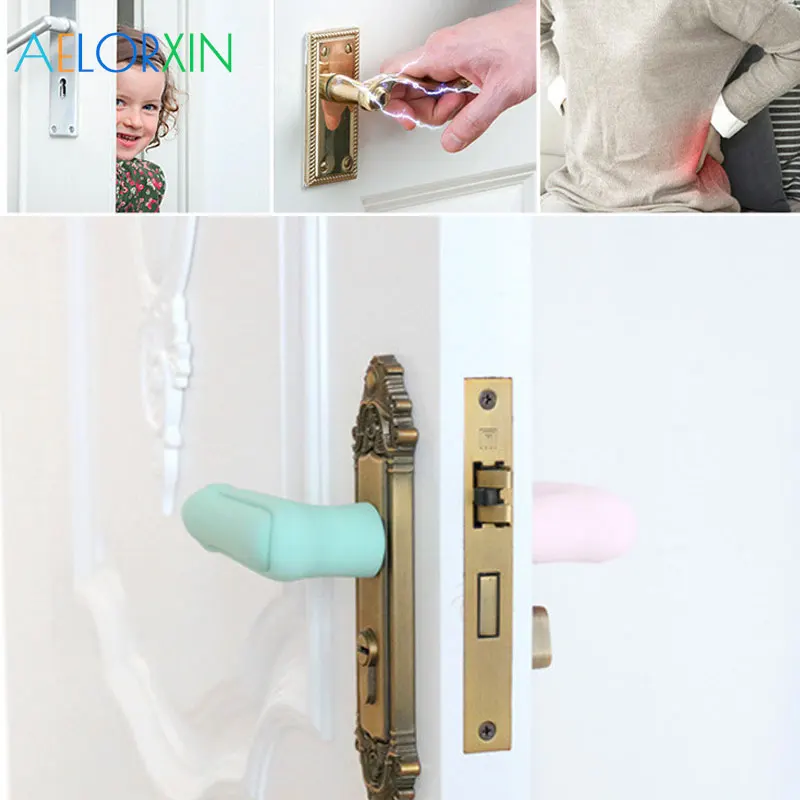 Manija de puerta de protecci&oacute;n para ni&ntilde;os, tope de seguridad, cerradura de puerta, cuidado para reci&eacute;n nacidos, Gel de s&iacute;lice, 2 unids/lote-1