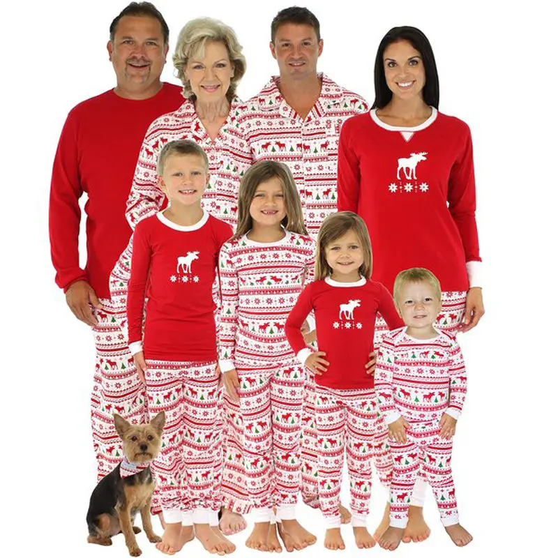

8 Style Winter Warm Family Matching Red Deer Tree Printing Christmas Pajamas Set Women Men Baby Kids Sleepwear Nightwear