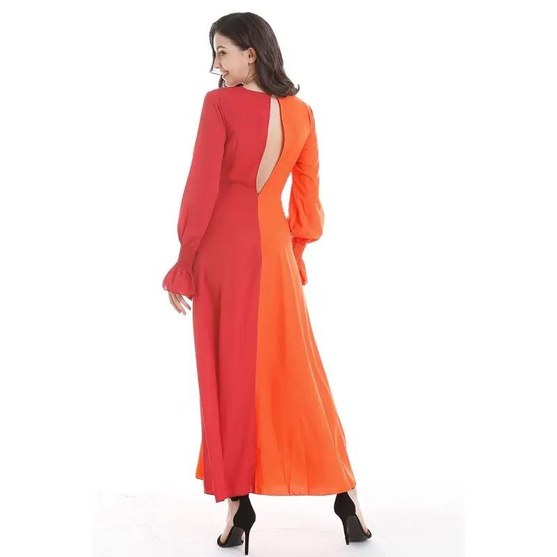 Халат vestidos femme элегантный Для женщин летнее платье Цвет блокирование Sexy Глубокий