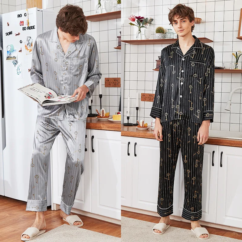 Men's printing Silk Pajama Set Silk Sleepwear Men Sexy Modern Style Soft Cozy Satin Nightgown Summer Spring Home Clothes Suit