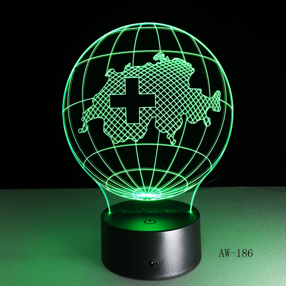 3D лампа 7 цветов градиент Швейцария карта RGB светодиодная Ночная Иллюзия для