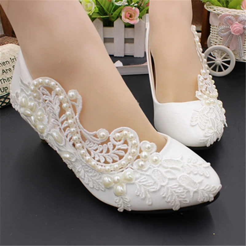 

Lace pearls Handmade women shoes party shoes