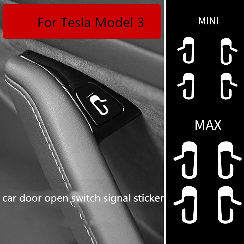 

8pcs/Set Car Door Open Exit Sticker Decal For Tesla Model 3 Interior Decoration Door Open Button Reminder Switch Handle Sticker